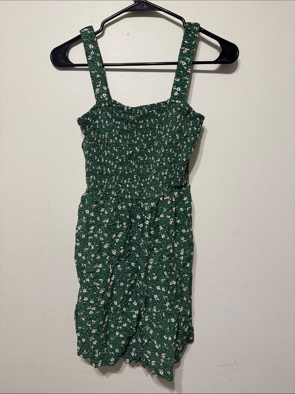 Green Floral Smocked Jumpsuit with Adjustable Straps